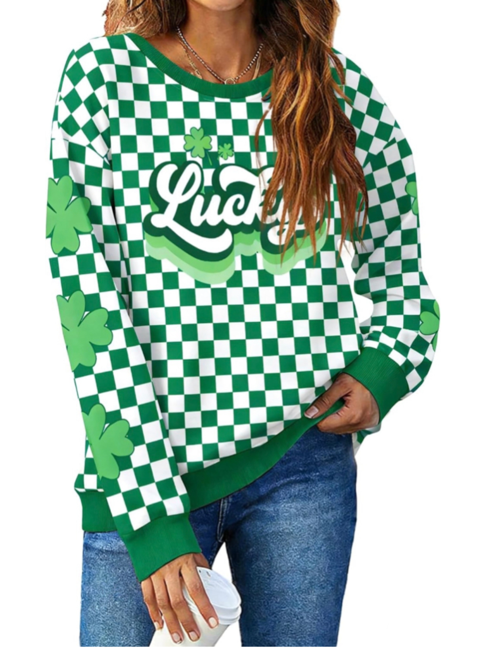 NEW St Patricks Day Sweatshirt Clover Shamrock Long Sleeve 2X